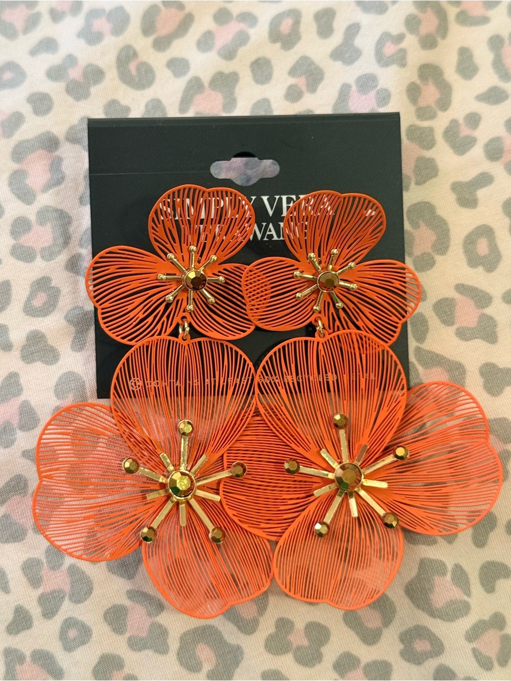 Vera Wang Orange Floral Statement Earrings with Gold Accents